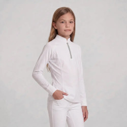 Meisjes wedstrijdshirt paardrijden lange mouw oudroze 160