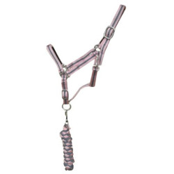 Synthetisch halster met voering + gevlochten Amerikaanse lijn T de T Grijs / roze Synthetisch halster met voering + gevlochten Amerikaanse lijn T de T Grijs / roze