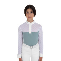 Polo de concours fille manches longues avec tulle Equestro Gris ardoise Polo de concours fille manches longues avec tulle Equestro Gris ardoise