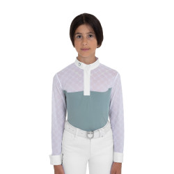 Wedstrijdpolo voor meisjes met lange mouwen met tule Equestro kinderen Leigrijs