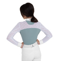 Polo de concours fille manches longues avec tulle Equestro Gris ardoise Polo de concours fille manches longues avec tulle Equestro Gris ardoise