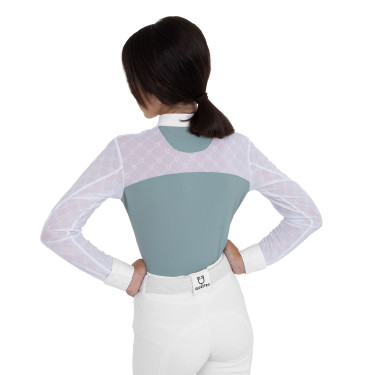 Polo de concours fille manches longues avec tulle Equestro Gris ardoise