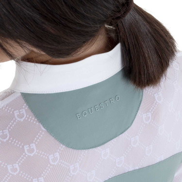 Polo de concours fille manches longues avec tulle Equestro Gris ardoise