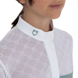 Polo de concours fille manches longues avec tulle Equestro Gris ardoise