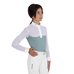 Polo de concours fille manches longues avec tulle Equestro Gris ardoise