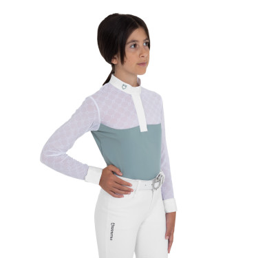 Polo de concours fille manches longues avec tulle Equestro Gris ardoise