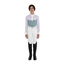 Polo de concours fille manches longues avec tulle Equestro Gris ardoise