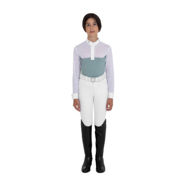Polo de concours fille manches longues avec tulle Equestro Gris ardoise
