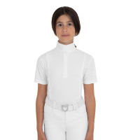 Polo de concours fille à manches courtes avec inserts en mesh Equestro Blanc