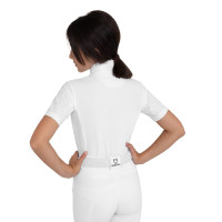 Polo de concours fille à manches courtes avec inserts en mesh Equestro Blanc