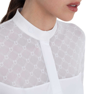 Dames wedstrijdpoloshirt met lange mouwen en tule Equestro Dames wedstrijdpoloshirt met lange mouwen en tule Equestro