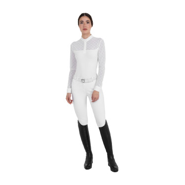Dames wedstrijdpoloshirt met lange mouwen en tule Equestro Dames wedstrijdpoloshirt met lange mouwen en tule Equestro