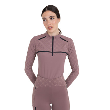 Polo d’entraînement femme manches longues imprimé monogramme Equestro Polo d’entraînement femme manches longues imprimé monogramme Equestro