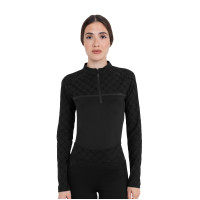 Trainingspolo dames met lange mouwen monogramprint Equestro Zwart