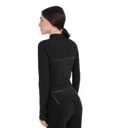 Trainingspolo dames met lange mouwen monogramprint Equestro Zwart