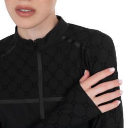 Polo d’entraînement femme manches longues imprimé monogramme Equestro Noir