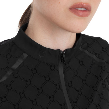 Polo d’entraînement femme manches longues imprimé monogramme Equestro Noir