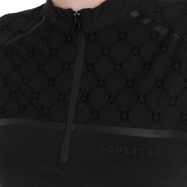 Trainingspolo dames met lange mouwen monogramprint Equestro Zwart