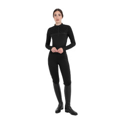 Trainingspolo dames met lange mouwen monogramprint Equestro Zwart