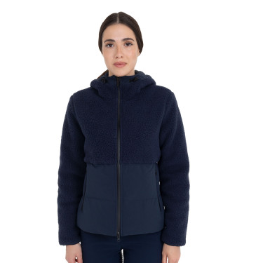 Veste doudoune femme avec empiècements en teddy Equestro Marine blazer Bleu marine
