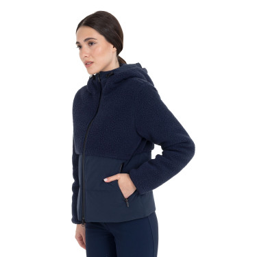 Veste doudoune femme avec empiècements en teddy Equestro Marine blazer Bleu marine