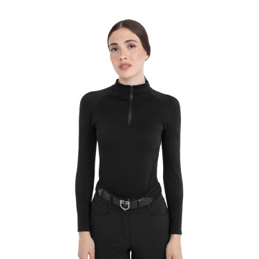 Polo d’entraînement femme en maille technique zippée Equestro Polo d’entraînement femme en maille technique zippée Equestro