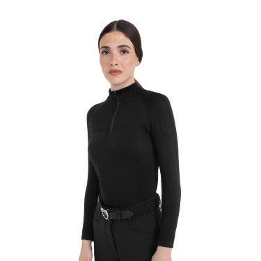 Polo d’entraînement femme en maille technique zippée Equestro Polo d’entraînement femme en maille technique zippée Equestro