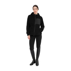 Sweat à capuche zippé femme en polaire teddy Equestro Noir / noir