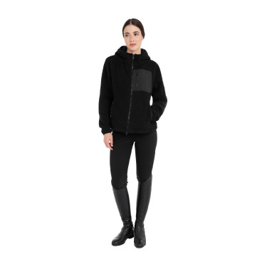 Sweat à capuche zippé femme en polaire teddy Equestro Noir / noir