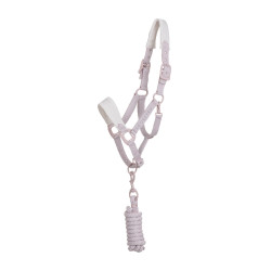 Licol technique avec double réglage et boucles revêtues de caoutchouc Equestro Violet feutré / blanc sable