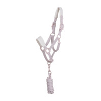 Technische halster met dubbele verstelling en rubber beklede gespen Equestro Violet vilt / zandwit