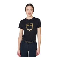 T-shirt femme avec logo en feuille Equestro Noir / doré