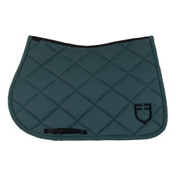 Tapis de selle de saut avec matelassage en losanges et logo brodé Equestro Vert sapin / noir