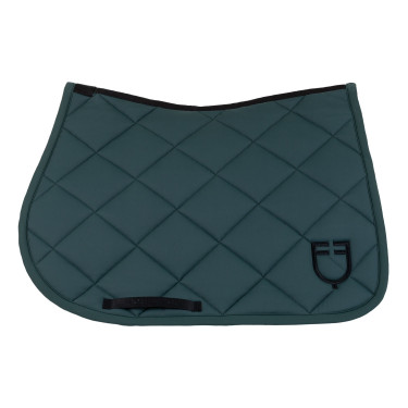 Tapis de selle de saut avec matelassage en losanges et logo brodé Equestro Vert sapin / noir