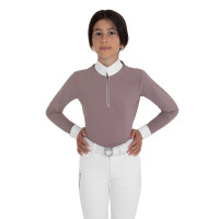 Polo de concours fille à manches longues avec strass Equestro Antler Beige