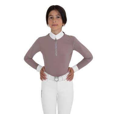 Wedstrijdpoloshirt voor meisjes met lange mouwen met strass Equestro kinderen Wedstrijdpoloshirt voor meisjes met lange mouwen met strass Equestro kinderen
