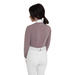 Wedstrijdpoloshirt voor meisjes met lange mouwen met strass Equestro kinderen Wedstrijdpoloshirt voor meisjes met lange mouwen met strass Equestro kinderen