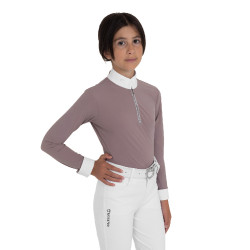 Wedstrijdpoloshirt voor meisjes met lange mouwen met strass Equestro kinderen Wedstrijdpoloshirt voor meisjes met lange mouwen met strass Equestro kinderen