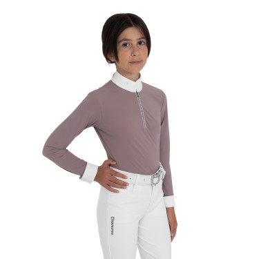 Wedstrijdpoloshirt voor meisjes met lange mouwen met strass Equestro kinderen Wedstrijdpoloshirt voor meisjes met lange mouwen met strass Equestro kinderen