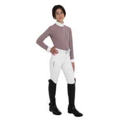 Wedstrijdpoloshirt voor meisjes met lange mouwen met strass Equestro kinderen Wedstrijdpoloshirt voor meisjes met lange mouwen met strass Equestro kinderen