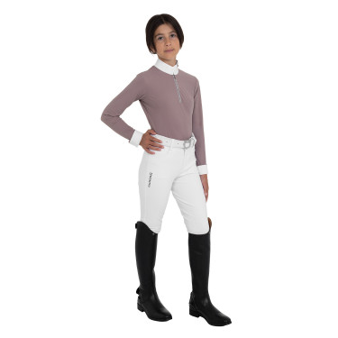Wedstrijdpoloshirt voor meisjes met lange mouwen met strass Equestro kinderen Wedstrijdpoloshirt voor meisjes met lange mouwen met strass Equestro kinderen