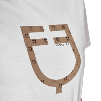 Dames T-shirt met fluwelen monogramlogo Equestro Wit / tabaksbruin