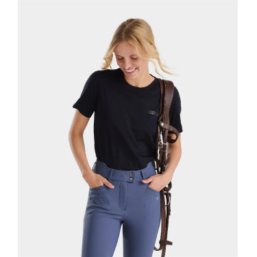 Damespaardrij-T-shirt van Horse Pilot in merinowol Donkere nacht Zwart
