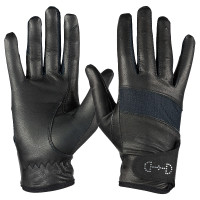 Leren en mesh handschoenen dames Horze Zwart