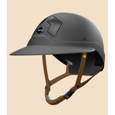 Mips Flex-on Armet helm zwart met Angel Dark klep, bruine kinriem