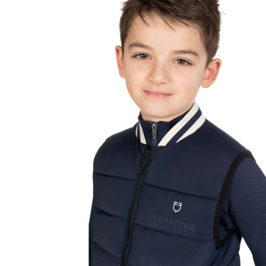 Veste sans manches Equestro technique enfant col en maille Marine blazer Bleu marine