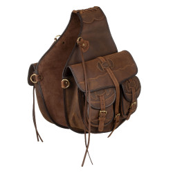 Sacoche pour selle western en cuir décoré Pool's Marron foncé