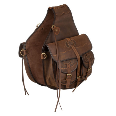 Sacoche pour selle western en cuir décoré Pool's Marron foncé