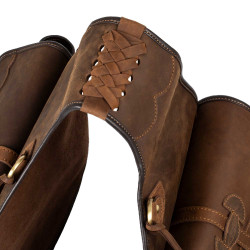 Sacoche pour selle western en cuir décoré Pool's Marron foncé