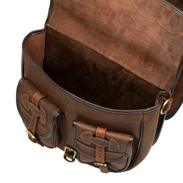 Sacoche pour selle western en cuir décoré Pool's Marron foncé